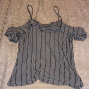 AEO light blue striped off the shoulder tank